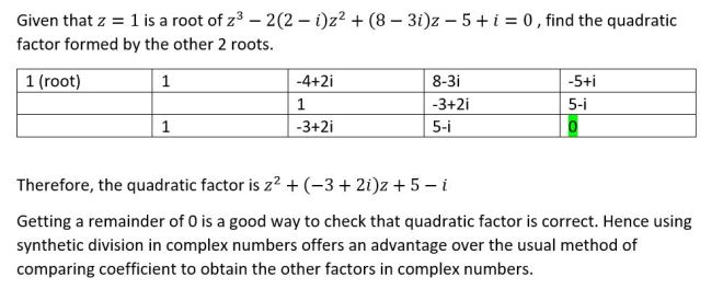 synthetic division in complex numbers